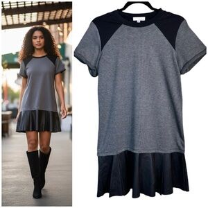 ROSSMORE URBAN Gray houndstooth print with black faux leather Cocktail Dress SzM